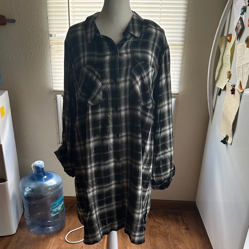 Black and White Plaid Shirt Dress